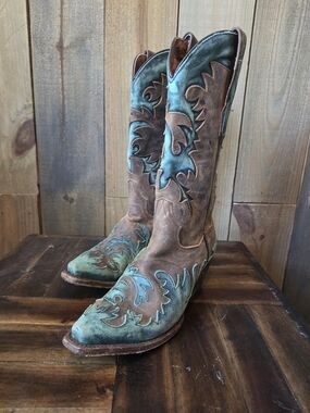 Dan POST Turquoise and Brown Western Cowboy Boots